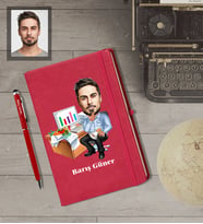 Kişiye Özel İş Adamı Karikatürlü  Kırmızı Defter Kalem Hediye Seti Bay-18