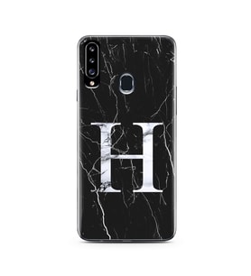 Samsung A20s Siyah Mermer Harf Tasarımlı Telefon Kılıfı H-Harfi 