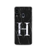 Samsung A20s Siyah Mermer Harf Tasarımlı Telefon Kılıfı H-Harfi 