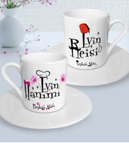 BK Gift Kişiye Özel İkili Evin Hanımı Reisi Türk Kahvesi Fincanı Seti - 1 (Beyaz)