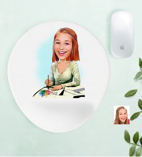 BK Gift Kişiye Özel Bayan Grafik Tasarımcı Karikatürlü Bilek Destekli Mouse Pad (Beyaz)