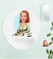 BK Gift Kişiye Özel Bayan Grafik Tasarımcı Karikatürlü Bilek Destekli Mouse Pad (Beyaz)