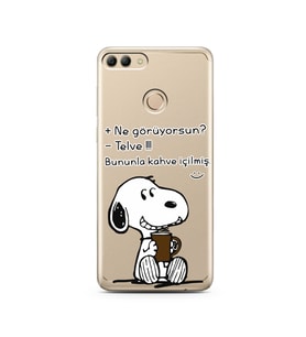 Snoopy Tasarımlı Süper Şeffaf Silikon Telefon Kılıfı Huawei Y9 2018