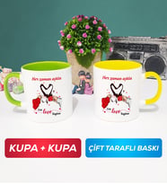İkili Sevgiliye Sevgililer Günü Hediyesi 10 Kupa Bardak Yeşil Sarı