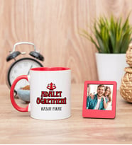 Adalet Öğretmeni Kırmızı Kupa Bardak ve Kırmızı Mini Fotoğraf Çerçevesi