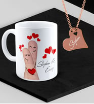 BK Gift Kişiye Özel Sevgililer Temalı Kupa ve Rose Kalp Kolye Set - 89