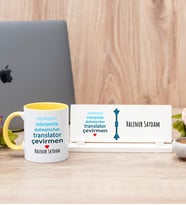 Çevirmen Sarı Kupa Bardak Ve Masa İsimliği Hediye Seti