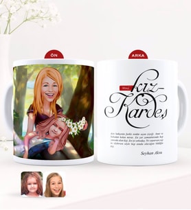 BK Gift Kişiye Özel Karikatürlü Kız Kardeş Beyaz Kupa Bardak-7
