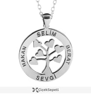 Kişiye Özel 4 İsimli Hayat Ağacı Kolye 925 Ayar Gümüş Kolye (Gümüş)