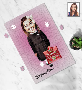 Kişiye Özel Seksenler Siyah Önlük Karikatürlü A4 99 Parça Puzzle Bayan-1