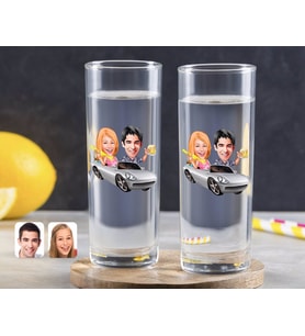BK Gift Kişiye Özel Renkli Baskılı Sevgililer Karikatürlü İkili Vodka Bardağı-53 (Beyaz)