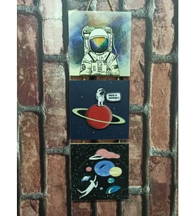 Space Kabartmalı Baskılı 3'lü Tablo