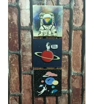 Space Kabartmalı Baskılı 3'lü Tablo