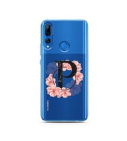 Pembe Çiçekli Harf Tasarım Süper Şeffaf Silikon Telefon Kılıfı Huawei Y9 Prime 2