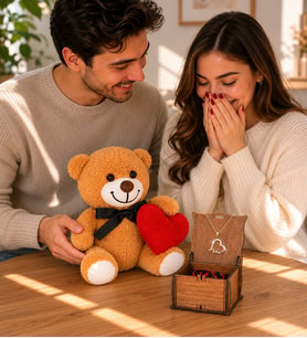24 Ayar Altın Kaplama Aşkım Kolye Yanında Romantik Ayıcık 20 - 25 cm (Model 1)