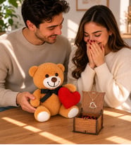 24 Ayar Altın Kaplama Aşkım Kolye Yanında Romantik Ayıcık 20 - 25 cm (Model 1)