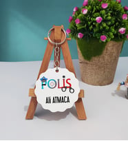 Polis Ahşap Anahtarlık