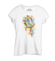 Mikrofon - Notalar Beyaz Kadın Tshirt