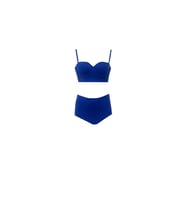 Saks Mavisi Yüksek Bel Bikini Alt Üst Takım