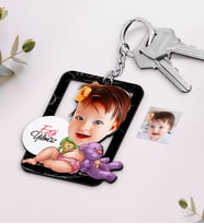 BK Gift Kişiye Özel Bebek Karikatürlü Ahşap Anahtarlık-2 (Beyaz)