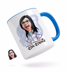 BK Gift Kişiye Özel Kadın Doktor Karikatürlü Mavi Kupa Bardak-1