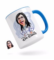 BK Gift Kişiye Özel Kadın Doktor Karikatürlü Mavi Kupa Bardak-1