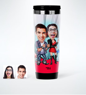 BK Gift Kişiye Özel Sevgililer Karikatürlü Çelik Termos Bardak  1