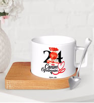 BK Gift Kişiye Özel Canım Öğretmenim Ahşap Altlıklı Seramik Fincan-10 (Beyaz)