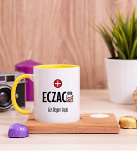 Eczacı Ahşap Altlıklı Mumlu Sarı Kupa Bardak
