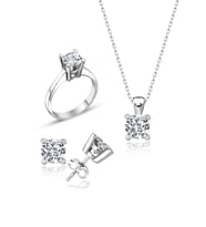 Swarovski Taşlı " TEK TAŞ - KLASİK " Model Tasarım Gümüş Set