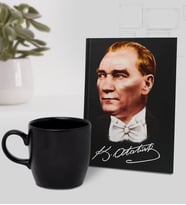 Mustafa Kemal Atatürk Resimli Defter & Siyah Mat Kupa Hediye Seti