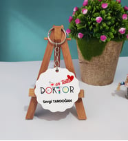 Mesajlı Doktor Hediye Ahşap Anahtarlık