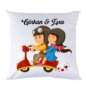 Biresimden Motorcuya Hediye İsim Baskılı Vespa Yastık