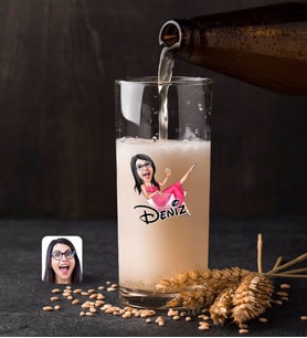 BK Gift Kişiye Özel Kadın Patroniçe Karikatürlü Renkli Baskılı Hiball Bira Bardağı-1 (Beyaz)