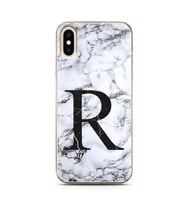 Iphone X Beyaz Mermer Harf Tasarımlı Telefon Kılıfı R-Harfi 