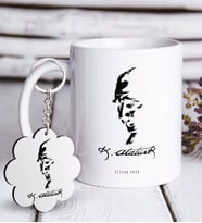 BK Gift Kişiye Özel Atatürk Temalı Beyaz Kupa ve Anahtarlık Hediye Seti-22 (Model 1)