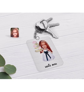BK Gift Kişiye Özel Çocuk Doğum Günü Karikatürlü Şeffaf Pleksi Anahtarlık-2 (Beyaz)