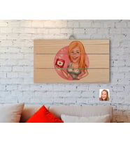 BK Gift Kişiye Özel Kadın Youtuber Karikatürlü Otantik Ahşap Palet Tablo-1