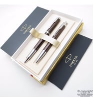 Parker IM Premium Desenli Bakır Bronz Roller Kalem + Tükenmez Kalem Set  İsme Özel Kalem  Hediyelik Kalem