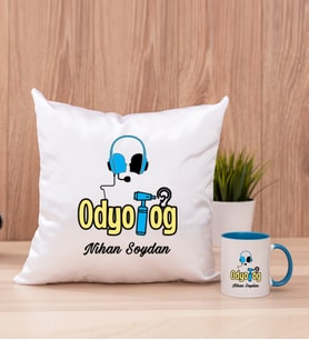 Odyolog Kare Yastık ve Mavi Kupa Bardak