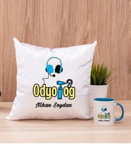 Odyolog Kare Yastık ve Mavi Kupa Bardak