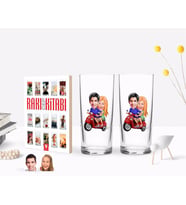 BK Gift Kişiye Özel Renkli Baskılı Sevgililer Karikatürlü İkili Rakı Bardağı ve Rakı Cep Kitabı Hediye Seti-10 (Model 1)