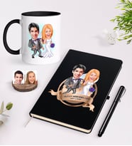 BK Gift Kişiye Özel Yılın En Mükemmel Çifti Karikatürlü Siyah Defter Kalem ve Kupa Seti-71 (Model 1)