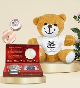 Kişiye Özel Peluş Ayıcık & İstiridye İçinde Gerçek İnci Kolye Yeni Yıl Hediye Seti