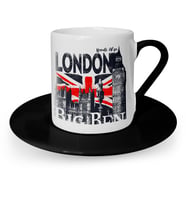 BK Gift Kişiye Özel London Tasarımlı Siyah Türk Kahvesi Fincanı  3