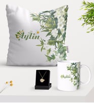 BK Gift Kişiye Özel Papatya Temalı Yastık Kupa Ve Papatya Kolye Hediye Seti-5 (Model 1)