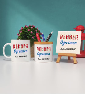 Rehber Öğretmeni Kupa Bardak Kalemlik ve Dekoratif Taş Baskı Seti