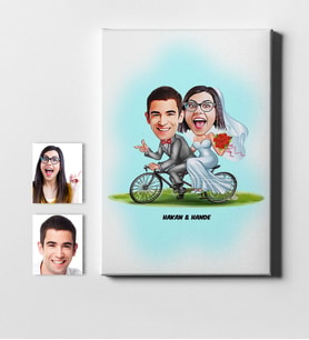 BK Gift Kişiye Özel Evleniyoruz Karikatür Kanvas Tablo 50x70cm 3