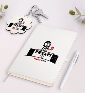 BK Gift Kişiye Özel Eczacı Beyaz Defter Kalem ve Anahtarlık Hediye Seti-5 (Model 1)