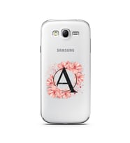 Pembe Çiçekli Harf Tasarım Süper Şeffaf Silikon Telefon Kılıfı Samsung Grand Neo